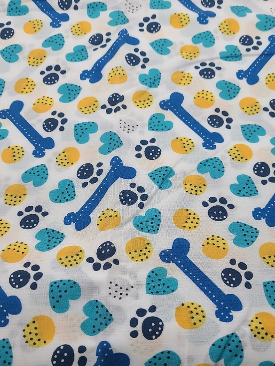 Other - 2 Yrds. Playful Dog Print Cotton Fabric - Blue, Teal, Yellow